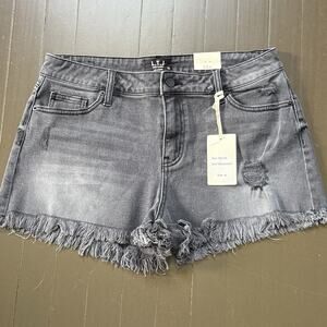 Letter To Juliet High Rise Washed Black Jean Shorts Distressed L 32" NWT